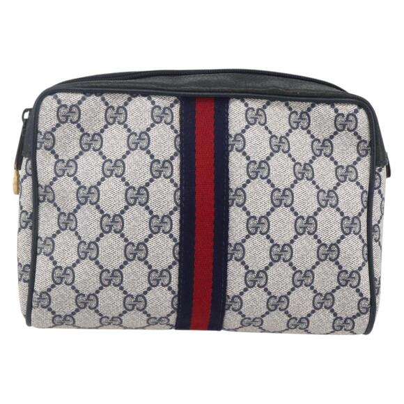 GUCCI GG Canvas Sherry Line Clutch Bag Red Navy 14.014.3553 Auth BA8450 - Picture 13 of 16